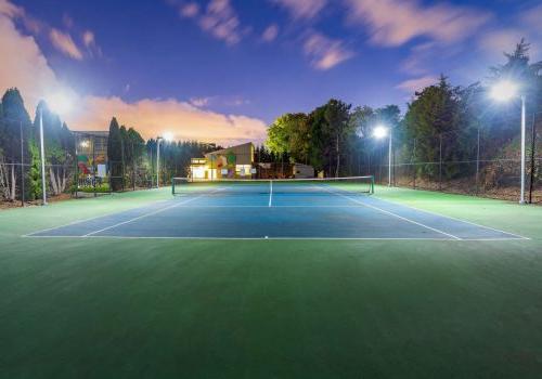 Night time exterior of tennis court