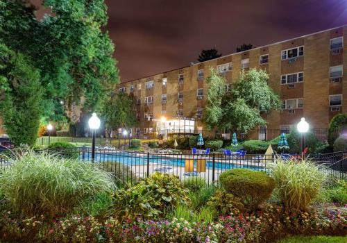 exterior with pool at night